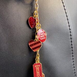 Valentine Day Gold and Red Heart Charm Purse Charm